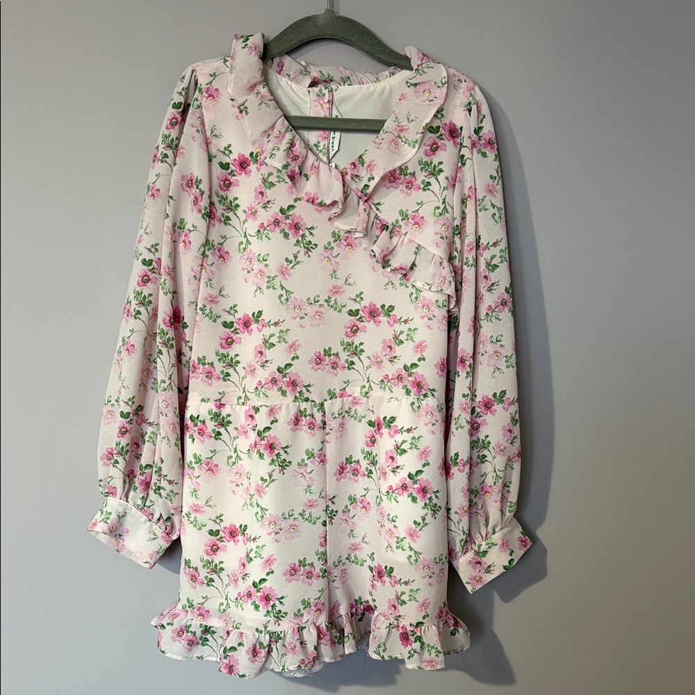 Janie and Jack Floral Ruffle Long Sleeve Romper - size 7